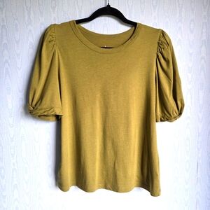 A New Day Jersey Knit Olive Green Puff Sleeve Knotted Sleeve Top
